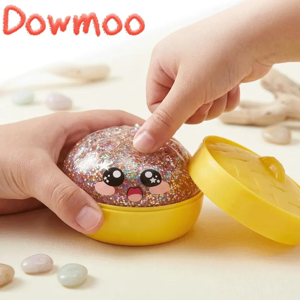 Glitter Dumpling Slow Resilience Squishy with Steamer Soft Sparkling Sensory Ball Stress Relief Relaxation Toy