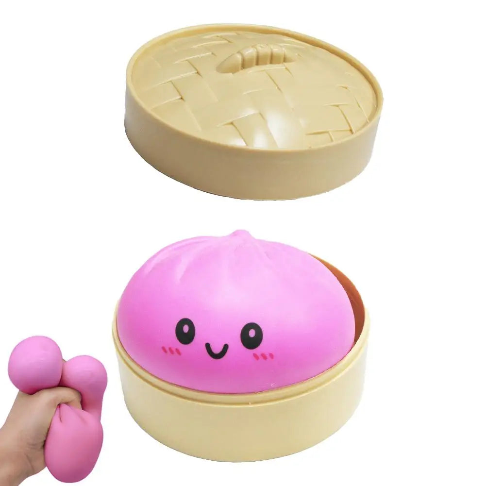 1Pcs Simulation Dumpling Stress Ball Fidget Toy with Mini Steamer, Soft Squeeze Dough Sensory Hand Toy, Food Shape Anxiety Stress Relief Desk Toy 2026 New