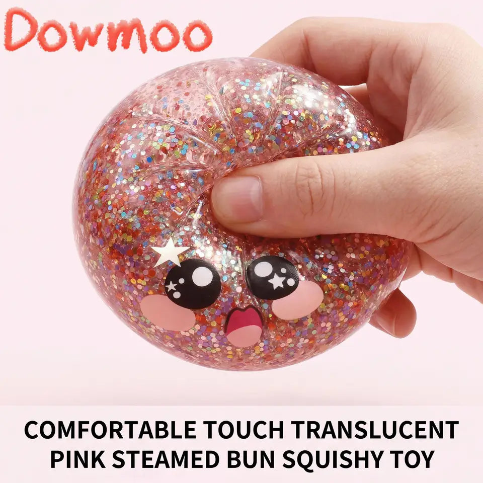 Glitter Dumpling Slow Resilience Squishy with Steamer Soft Sparkling Sensory Ball Stress Relief Relaxation Toy