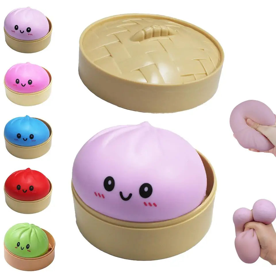 1Pcs Simulation Dumpling Stress Ball Fidget Toy with Mini Steamer, Soft Squeeze Dough Sensory Hand Toy, Food Shape Anxiety Stress Relief Desk Toy 2026 New
