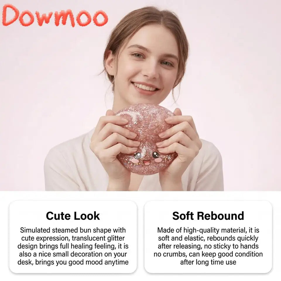 Glitter Dumpling Slow Resilience Squishy with Steamer Soft Sparkling Sensory Ball Stress Relief Relaxation Toy