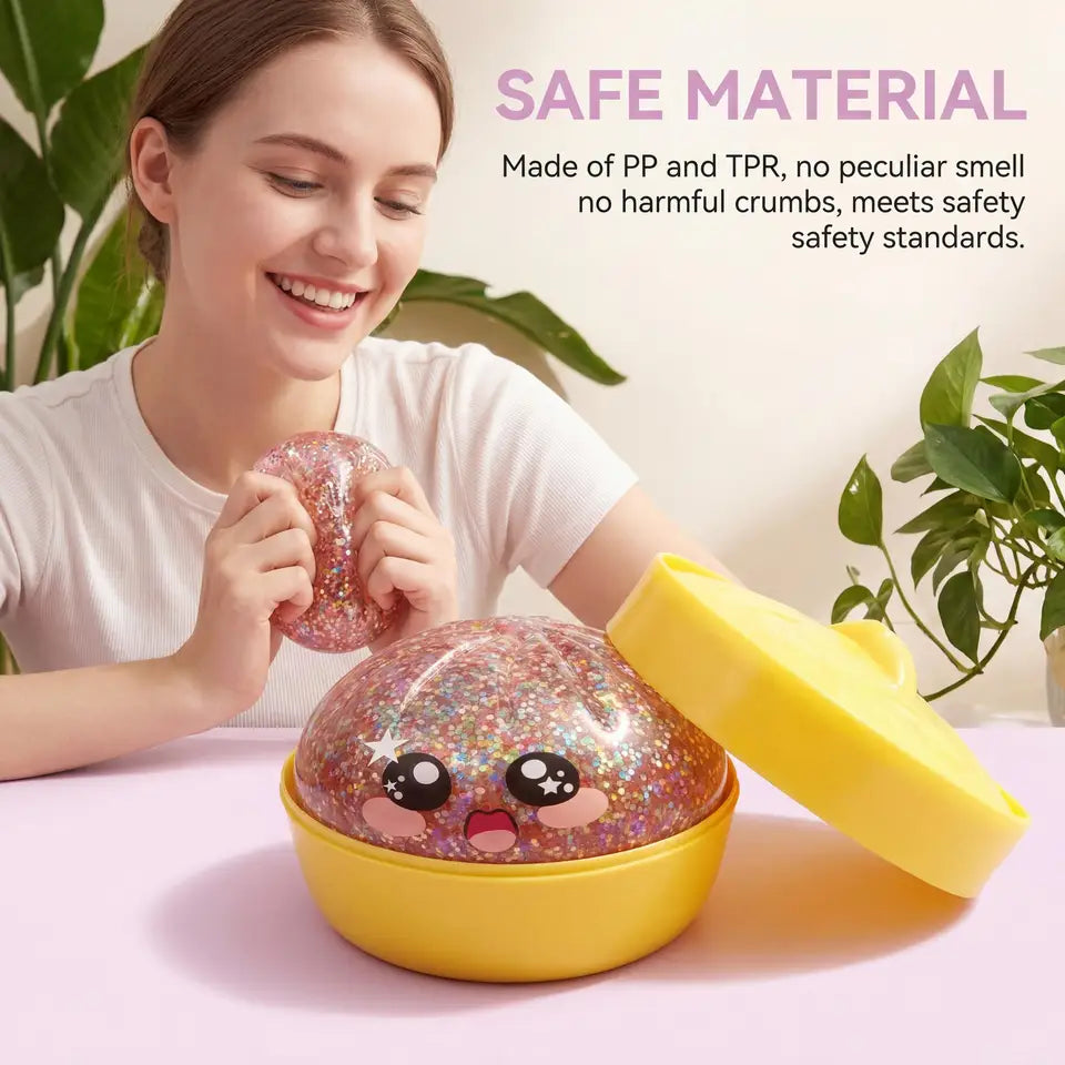 Glitter Dumpling Slow Resilience Squishy with Steamer Soft Sparkling Sensory Ball Stress Relief Relaxation Toy